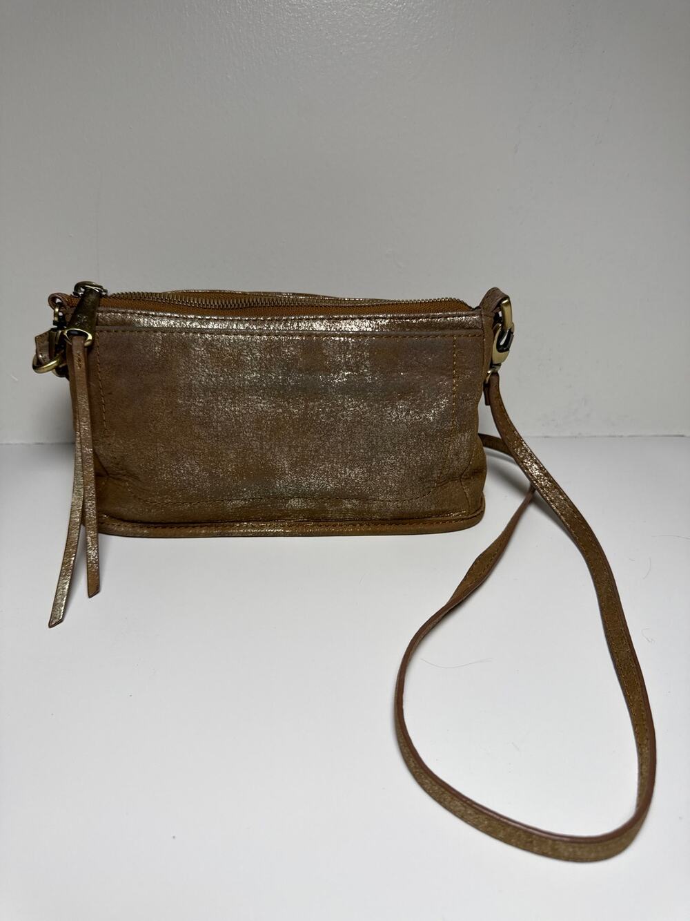 HOBO International Gold Metallic Leather Convertible Crossbody Bag